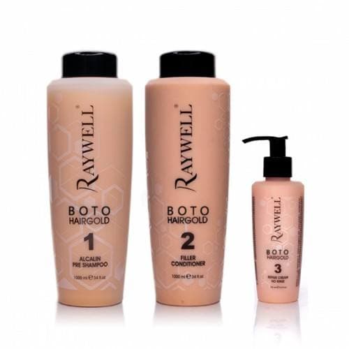 Набір для наповнення та зволоження волосся Raywell Boto Hair Gold 24K, 2×1000 мл + 150 мл
